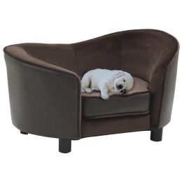 Dog Couch Brown 27.2"x19.3"x15.7" Plush and Faux Leather