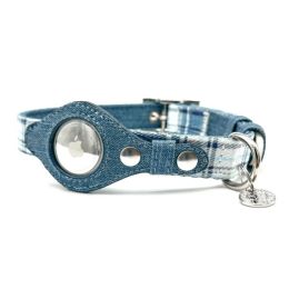 Apple Airtag Integrated Collar (Color: Blue Plaid, Size: Large)