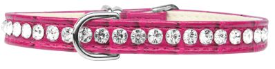 Beverly Style Rhinestone Designer Croc Dog Collar Bright Pink