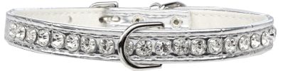 Beverly Style Rhinestone Designer Croc Dog Collar Silver