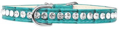 Beverly Style Rhinestone Designer Croc Dog Collar Turquoise