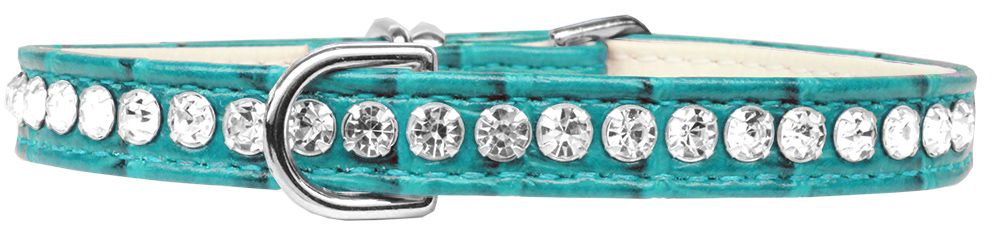 Beverly Style Rhinestone Designer Croc Dog Collar Turquoise (Size: 10)