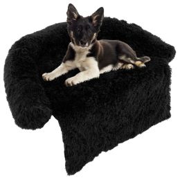 Black Plush Calming Dog Couch Bed with Anti-Slip Bottom (Size: Medium)