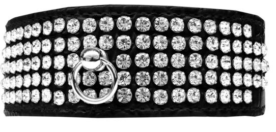 Mirage 5 Row Rhinestone Designer Croc Dog Collar (Color: Black, Size: 16)