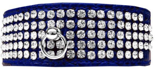 Mirage 5 Row Rhinestone Designer Croc Dog Collar (Color: Blue, Size: 22)