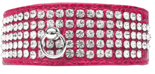 Mirage 5 Row Rhinestone Designer Croc Dog Collar (Color: Bright Pink, Size: 20)