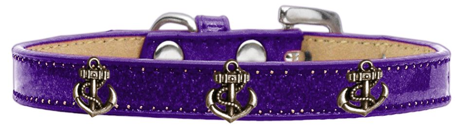 Bronze Anchor Widget Dog Collar Purple (Color/Size: Purple-12)