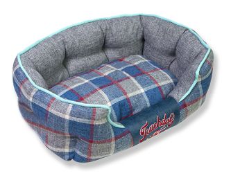 Touchdog 'Archi-Checked' Designer Plaid Oval Dog Bed (Color/Size: Blue-M)