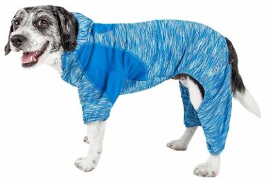 Pet Life Active 'Downward Dog' Full Body Warm Up Hoodie (Color: Blue, Size: X-Small)