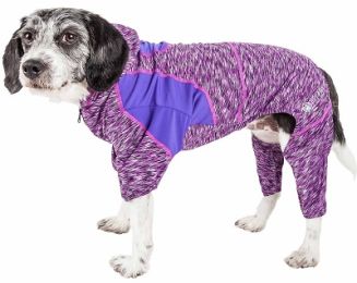 Pet Life Active 'Downward Dog' Full Body Warm Up Hoodie (Color: Purple, Size: Small)