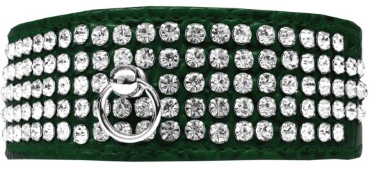 Mirage 5 Row Rhinestone Designer Croc Dog Collar (Color: Emerald Green, Size: 18)