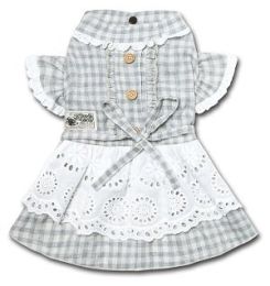 Touchdog 'I love Poochi' Classical Fashion Plaid Dog Dress (Color: Grey, Size: Small)