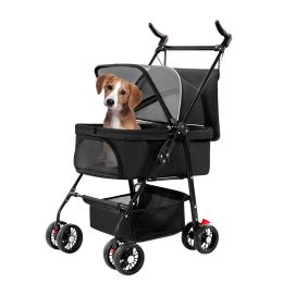 Dog Stroller with Foldable Carrier (Color: Black)