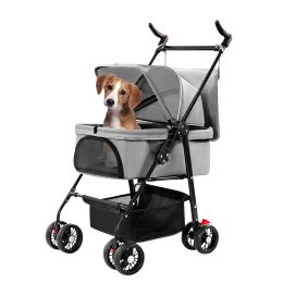 Dog Stroller with Foldable Carrier (Color: Gray)