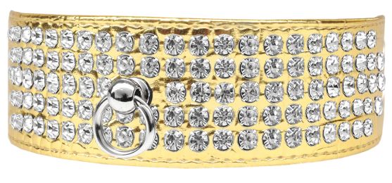 Mirage 5 Row Rhinestone Designer Croc Dog Collar (Color: Gold, Size: 12)