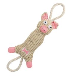 Jute and Rope Plush Pig Dog Toy (Color: Pink)