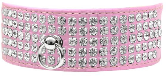 Mirage 5 Row Rhinestone Designer Croc Dog Collar (Color: Light Pink, Size: 12)