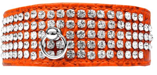 Mirage 5 Row Rhinestone Designer Croc Dog Collar (Color: Orange, Size: 12)