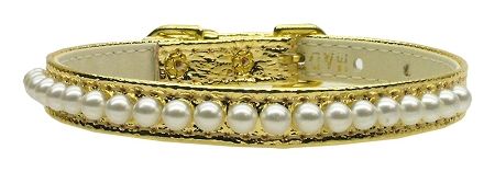 3/8" Pearl Dog Collar Gold (Size: 10)