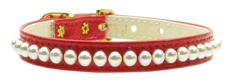 3/8" Pearl Dog Collar Red (Size: 10)