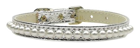 3/8" Pearl Dog Collar Silver (Size: 12)