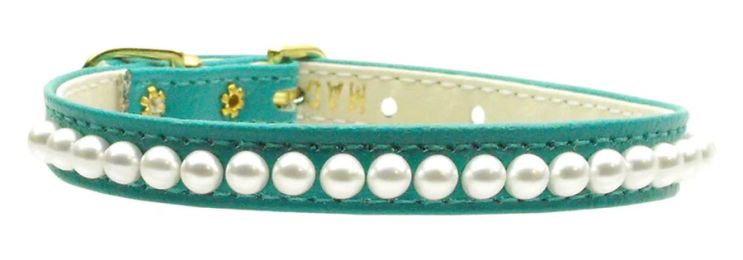 3/8" Pearl Dog Collar Turquoise (Size: 10)