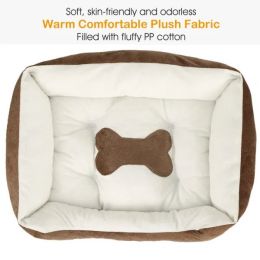 Dog Bed Soft Warm Fleece Small Size (Color: Brown)