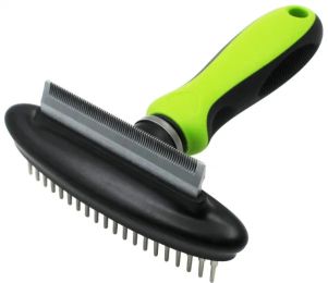 Pet Life Flex Series 2-in-1 Dual-Sided Grooming Undercoat Rake and Deshedder (Color: Green)