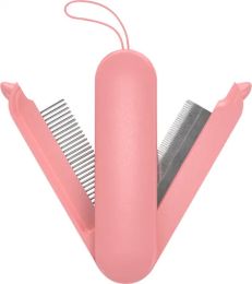 Pet Life 'JOYNE' Multi-Functional 2-in-1 Swivel Travel Grooming Dog Comb and Deshedder (Color: Pink)