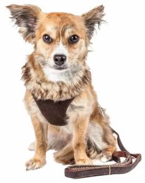 Pet Life Luxe 'Furracious' 2-In-1 Mesh Harness W/ Removable Fur Collar (Color/Size: Brown-XS)