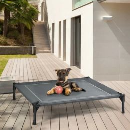 Portable Elevated Outdoor Pet Bed with Removable Canopy Shade (Size: 36")