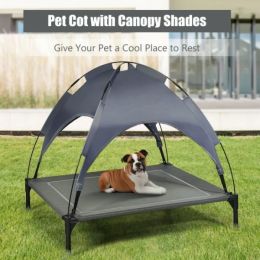 Portable Elevated Outdoor Pet Bed with Removable Canopy Shade (Size: 42")