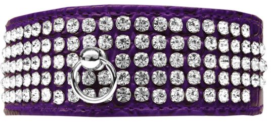 Mirage 5 Row Rhinestone Designer Croc Dog Collar (Color: Purple, Size: 24)