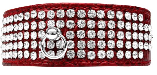 Mirage 5 Row Rhinestone Designer Croc Dog Collar (Color: Red, Size: 14)