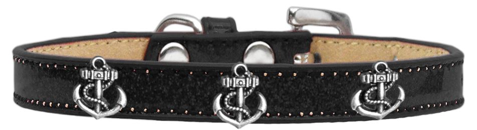 Silver Anchor Widget Dog Collar Black (Color/Size: Black-12)