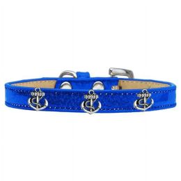 Silver Anchor Widget Dog Collar Blue (Color/Size: Blue-16)