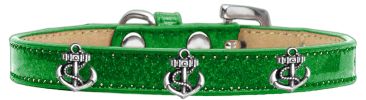 Silver Anchor Widget Dog Collar Emerald Green