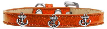 Silver Anchor Widget Dog Collar Orange