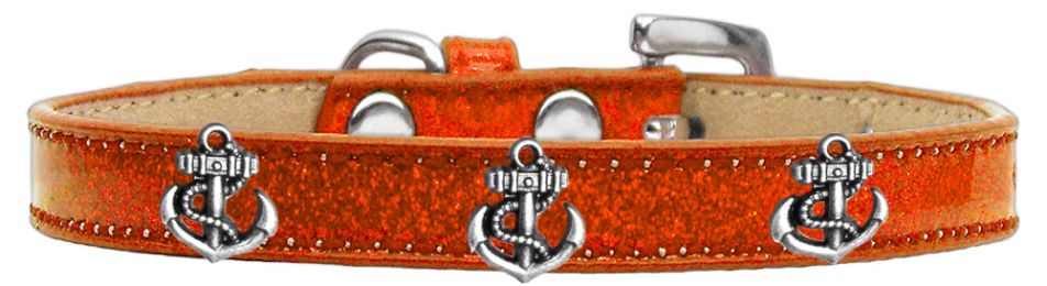 Silver Anchor Widget Dog Collar Orange (Color/Size: Orange-18)