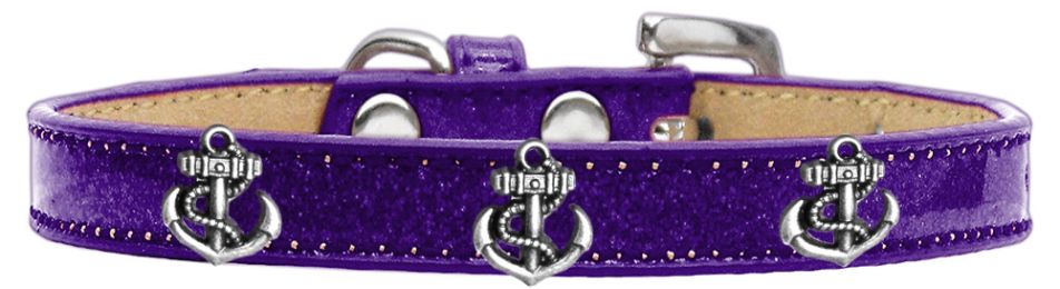 Silver Anchor Widget Dog Collar Purple (Color/Size: Purple-20)