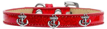 Silver Anchor Widget Dog Collar Red