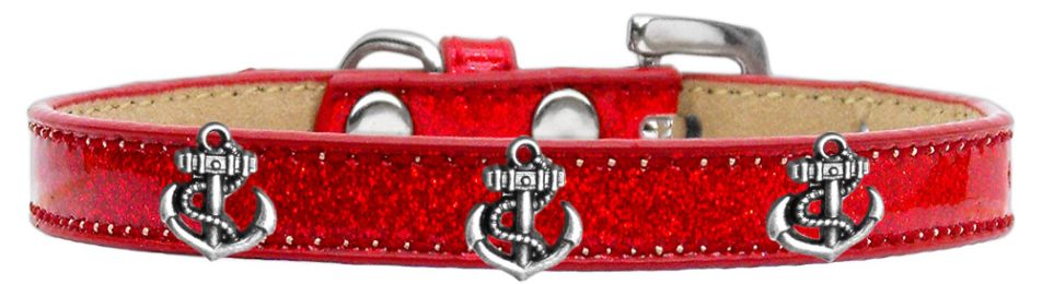 Silver Anchor Widget Dog Collar Red (Color/Size: Red-10)