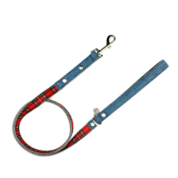 Swag Leash - Denim and Plaid (Color: Red)