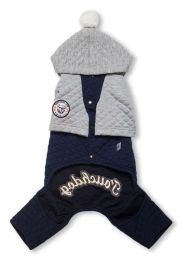 Touchdog Fashion Designer Full Body Quilted Pet Dog Hooded Sweater (Color: Navy/Grey, Size: Small)