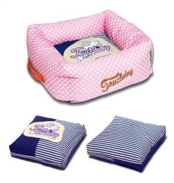 Touchdog Polka-Striped Polo Easy Wash Squared Fashion Dog Bed (Size: L)