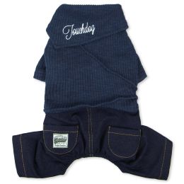 Touchdog Vogue Neck-Wrap Sweater and Denim Pant Outfit (Color: Navy, Size: Large)