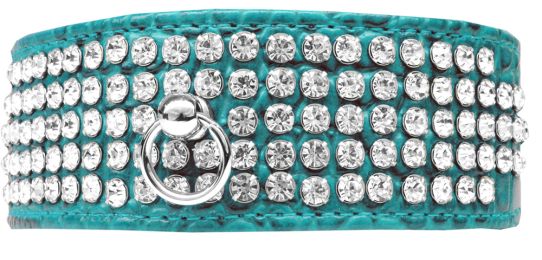 Mirage 5 Row Rhinestone Designer Croc Dog Collar (Color: Turquoise, Size: 20)