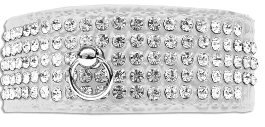 Mirage 5 Row Rhinestone Designer Croc Dog Collar (Color: White, Size: 22)