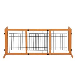 Wood Freestanding Gate Adjustable Width 40"-71" (Color: Orange)