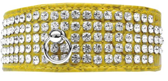 Mirage 5 Row Rhinestone Designer Croc Dog Collar (Color: Yellow, Size: 24)